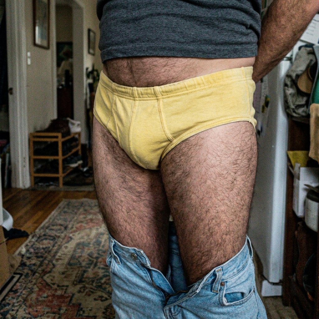 Cueca Slip Mash Amarela Muito Usada Hairy